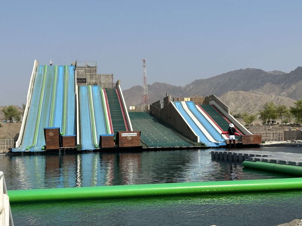 With these cool slides can slide down with a board. The slides are located in the Hatta Wadi Hub